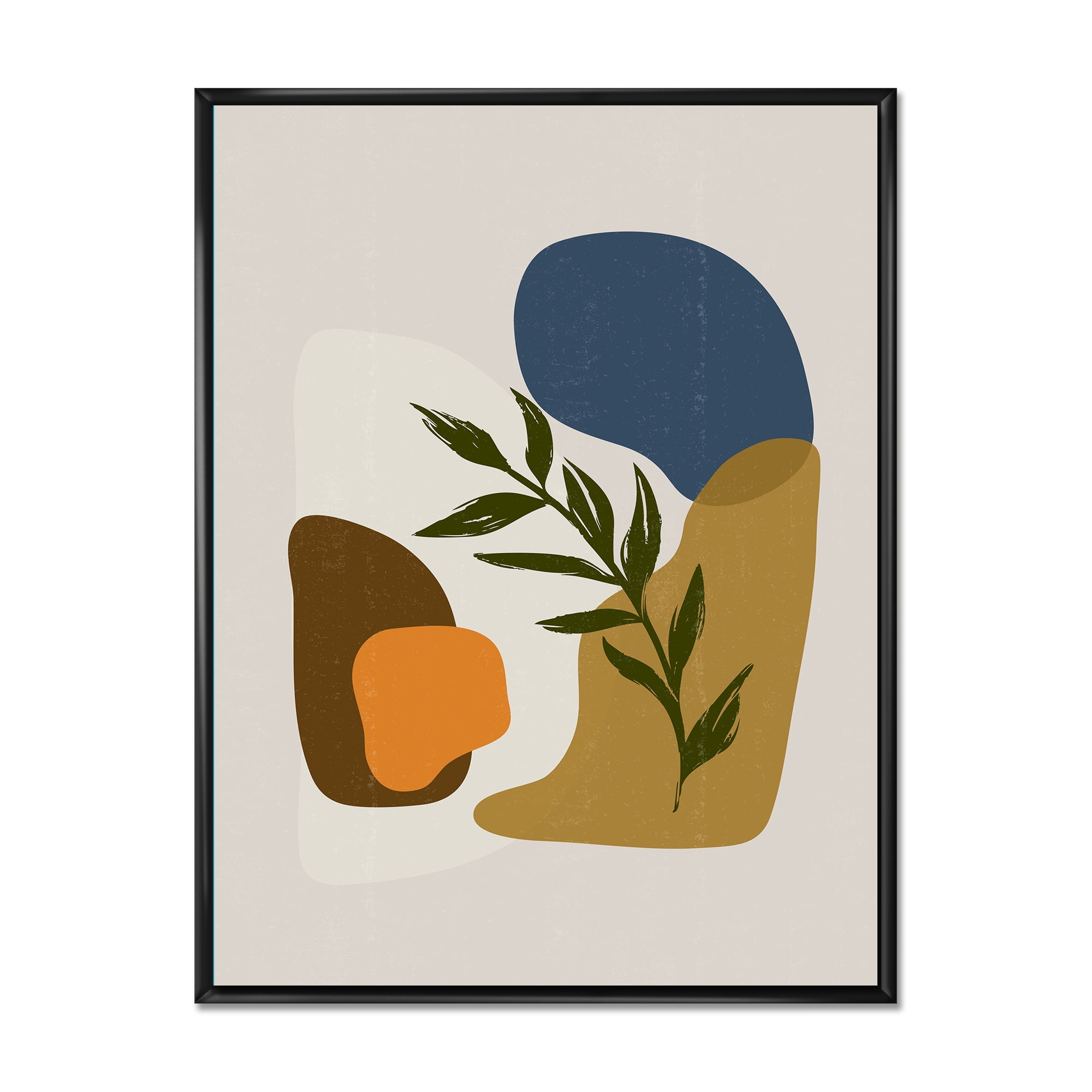 Green Leaf With Botanical Minimalist Shapes 24 in x 32 in Framed Painting Canvas Art Print, by Designart