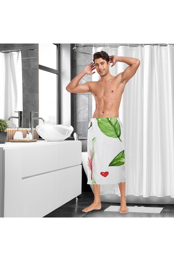 Green Leaf and Red Love Men Bath Towel Adjustable Body Wrap for Sauna Spa Gym Shower After Soft Cover Up