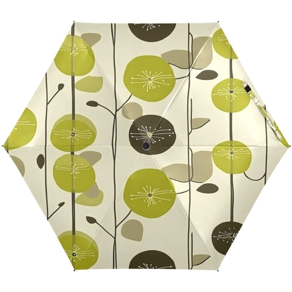 Green Leafy Design Umbrellas for Sun Auto Open Close UV50+ Waterproof 5-Fold Compact Fiberglass Frame
