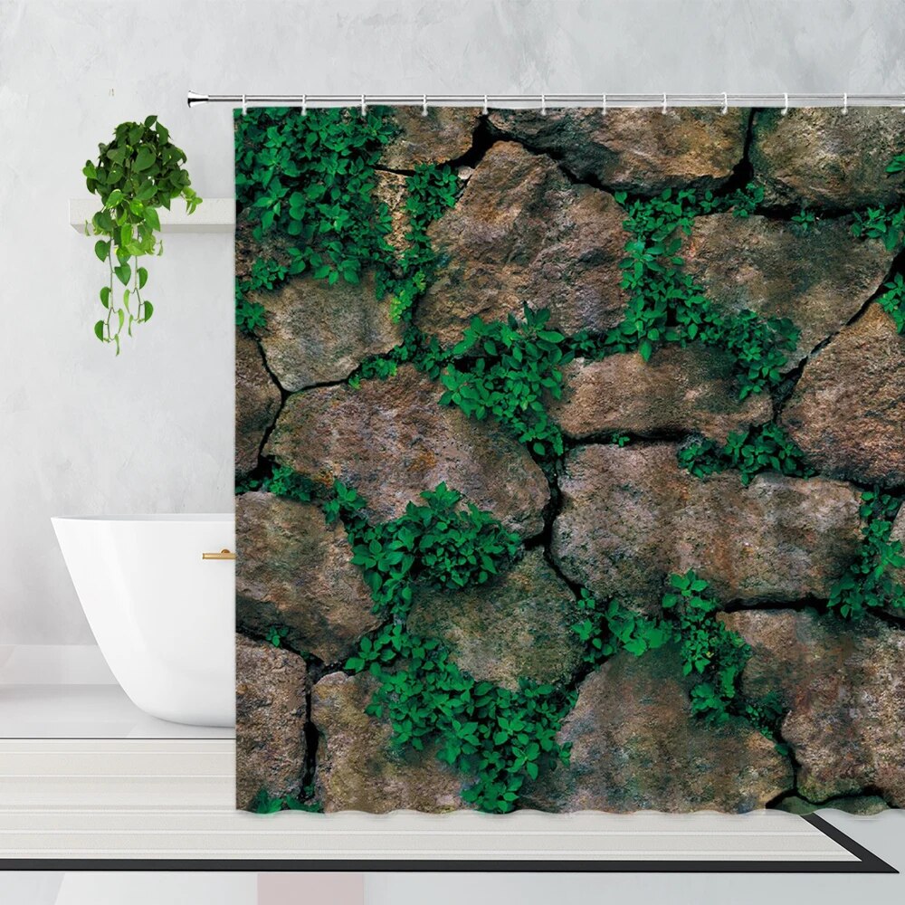 Green Leafy Plants Flowers Shower Curtain Retro Walls Vines Home Decor