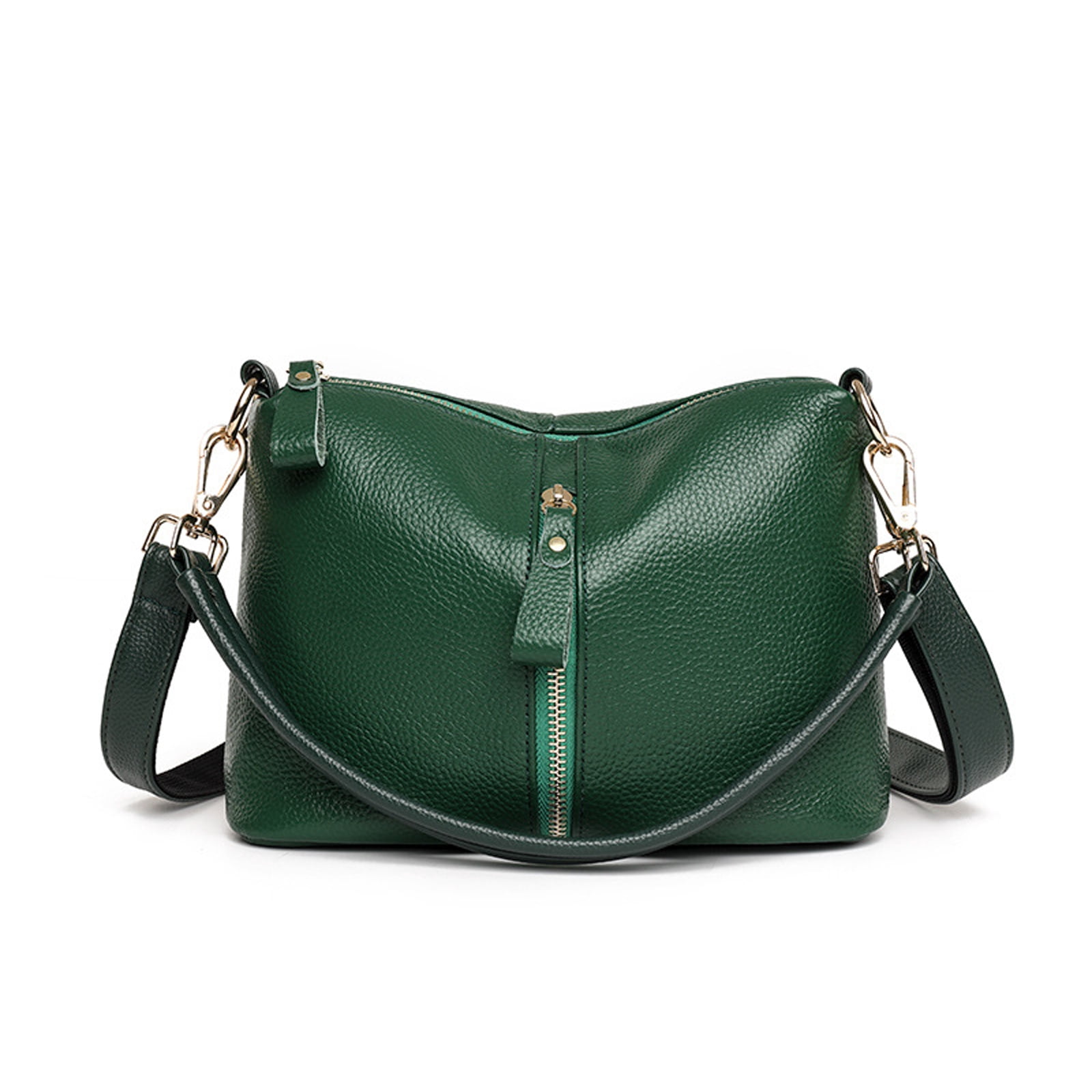 Green Leather Crossbody Purses for Women Secure Zipper Shoulder Bag Ideal for Travel, Commute, Shopping