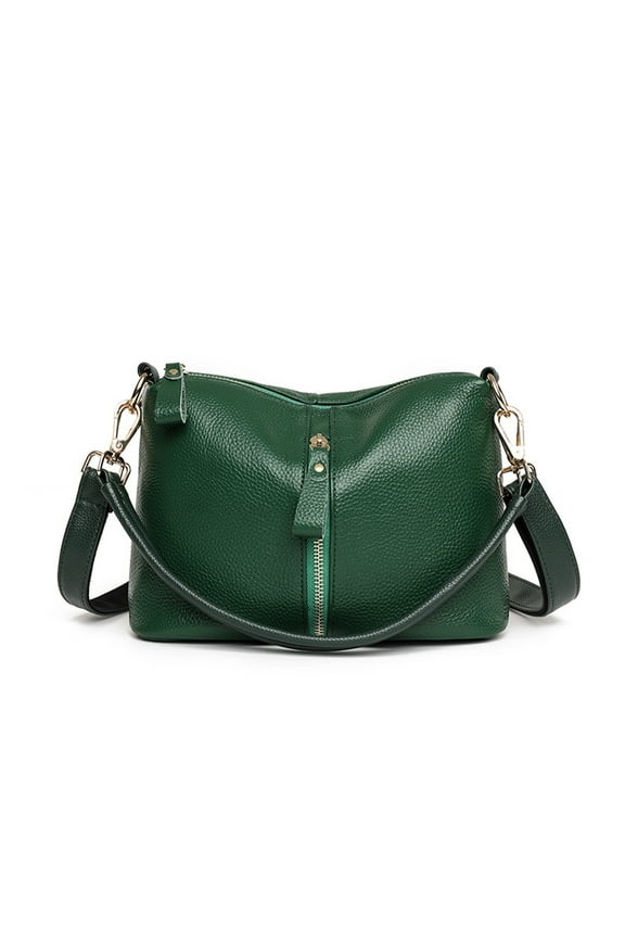 Green Leather Crossbody Purses for Women Secure Zipper Shoulder Bag Ideal for Travel, Commute, Shopping