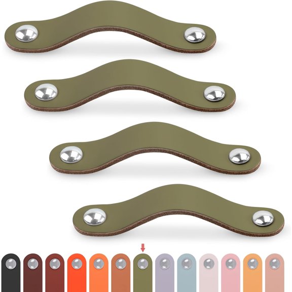 Green Leather Drawer Pulls 4 Pack 3.7 Inch Faux Cabinet Handles Soft Dresser Knobs with Screws for Kitchen, Cabinet, Drawers, Bathroom, Dressers (After Installation: 3.7" Hole Center) Center