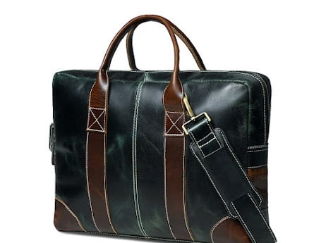 Green Leather and Brown Two Tone Laptop Brief