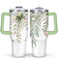 thumbnail image 1 of Green Leaves 40 Oz Tumbler with Handle Lid and Straw, Stainless Steel Double Walled Vacuum Insulated Cup, Cute Anniversary Wedding Birthday Gifts Tumbler for Women Men Friends Outdoor Indoor, 1 of 7