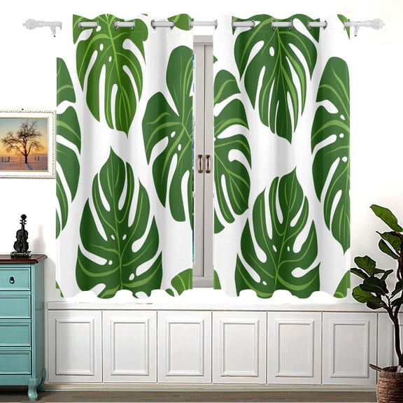 Green Leaves 5455 Inch Black Out Curtains 2 Packs Aesthetic for Bedroom Living Room Sliding Glass Doors Kitchen Windows
