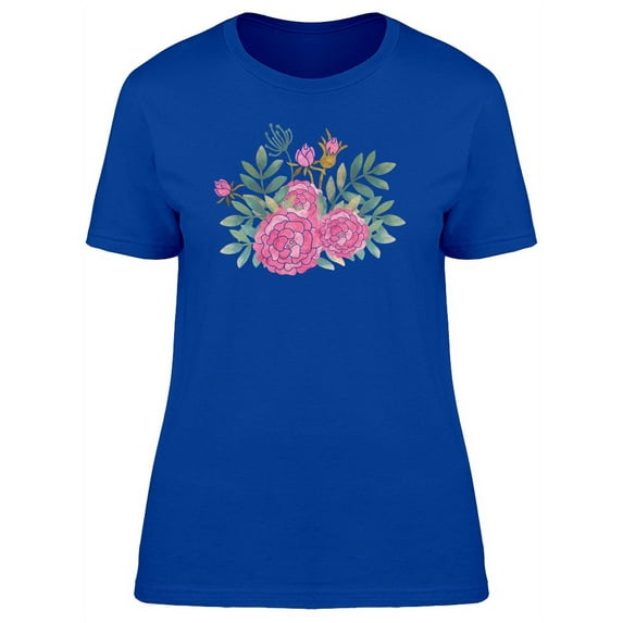 Green Leaves And Pink Flowers T-Shirt Women -Image by Shutterstock, Female Large