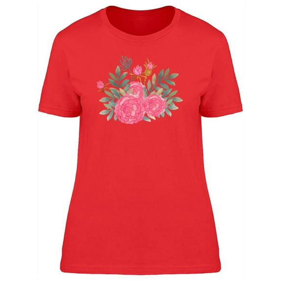 Green Leaves And Pink Flowers T-Shirt Women -Image by Shutterstock, Female Large