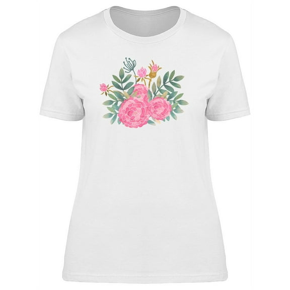 Green Leaves And Pink Flowers T-Shirt Women -Image by Shutterstock, Female Medium