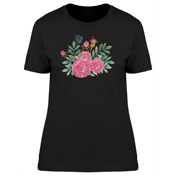 Green Leaves And Pink Flowers T-Shirt Women -Image by Shutterstock, Female Medium
