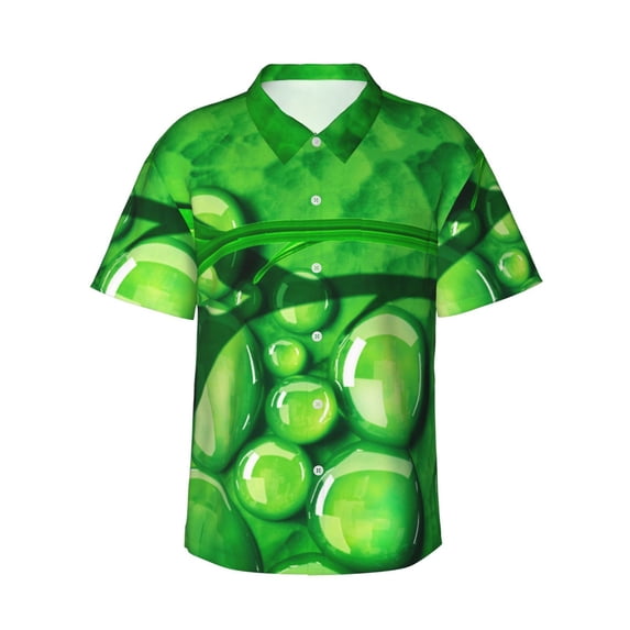 Green Leaves And Water Drops Hawaiian Shirts For Men, Summer Short-Sleeve Relaxed-Fit Button-Down Shirts 3x-Large