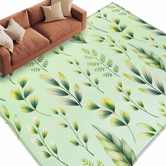 Green Leaves Area Rugs Collection 6'x9', Summer Botanical Farmhouse Leaf Non Slip Indoor Rectangle Throw Runner Rug Floor Mat Carpet for Living Room Dining Table Bedroom Nursery