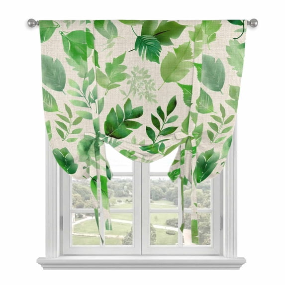 Green Leaves Balloon Curtains for Windows, Bedroom Curtains 54 Inch Length, Spring Plants Rustic Vintage Botanical Tie Up Curtains Panels Thermal Insulated Bathroom Curtains Window 42"x54"