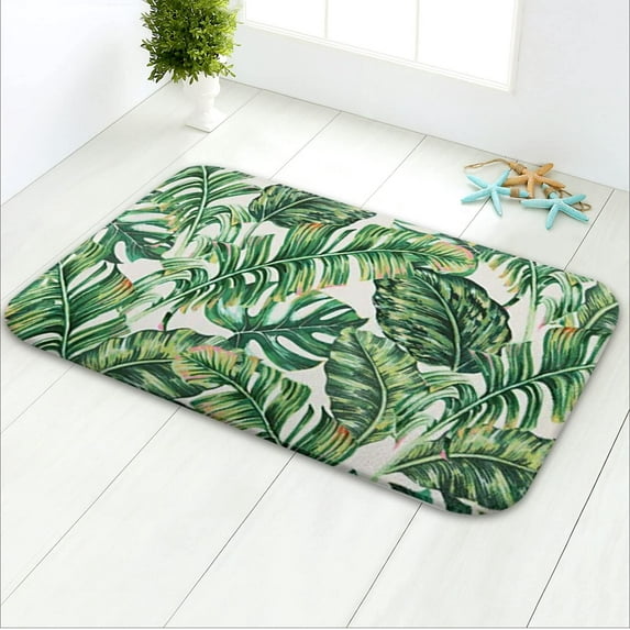 Green Leaves Bath Rug Soft Memory Foam Non Slip Bath Mat, Shaggy Bathroom Floor Carpet Absorbent, Super Cozy Machine Wash and Dry, 16" X 24"