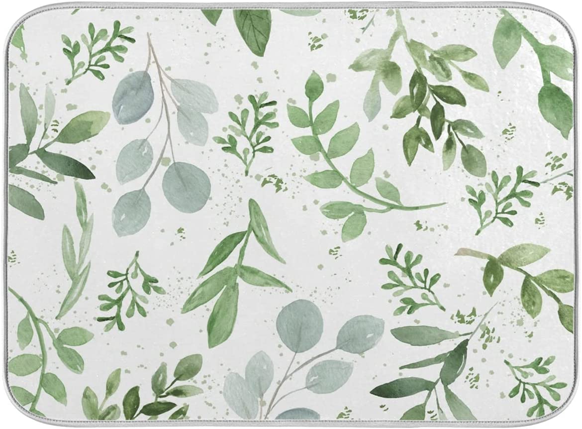Green Leaves Bathroom Rugs Soft Bath Rugs Non Slip, Washable Cover Floor Rug Absorbent Carpets Floor Mat Home Decor for Kitchen Bedroom(16x24)