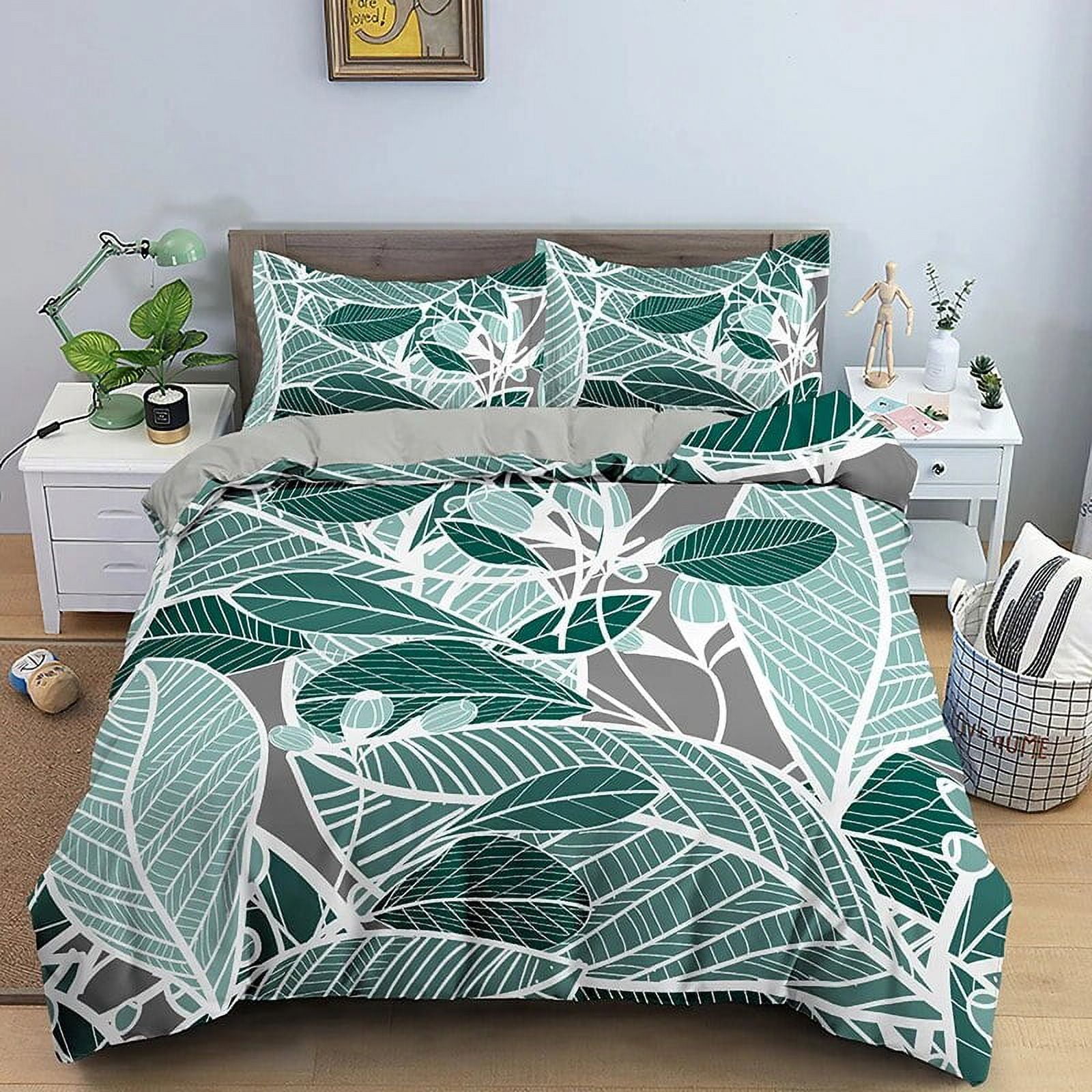 Green Leaves Bedding Set Girls Boys Kids King Twin Full Size Duvet