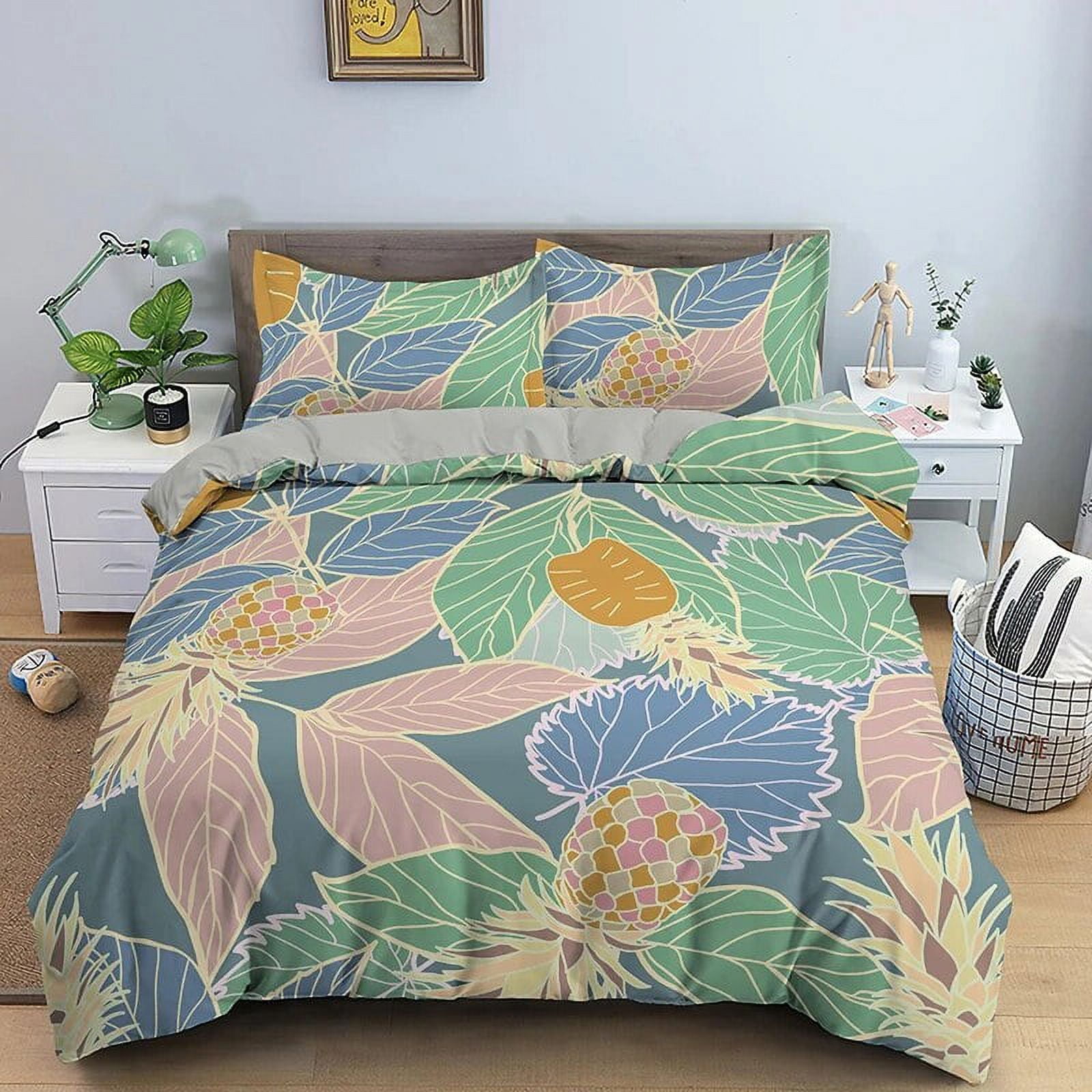 Green Leaves Bedding Set Girls Boys Kids King Twin Full Size Duvet