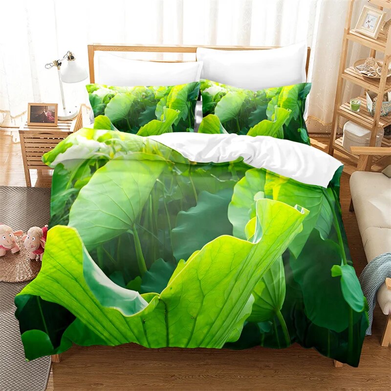 Green Leaves Bedding Set Lovely Kid's Duvet Cover Boys Quilt Cover