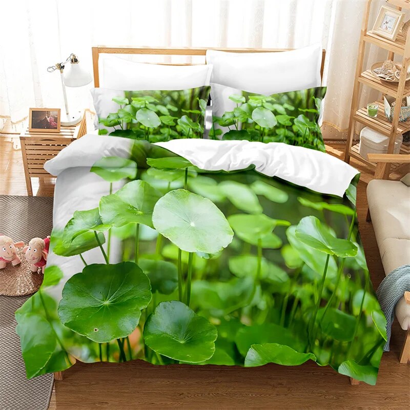 Green Leaves Bedding Set Lovely Kid's Duvet Cover Boys Quilt Cover