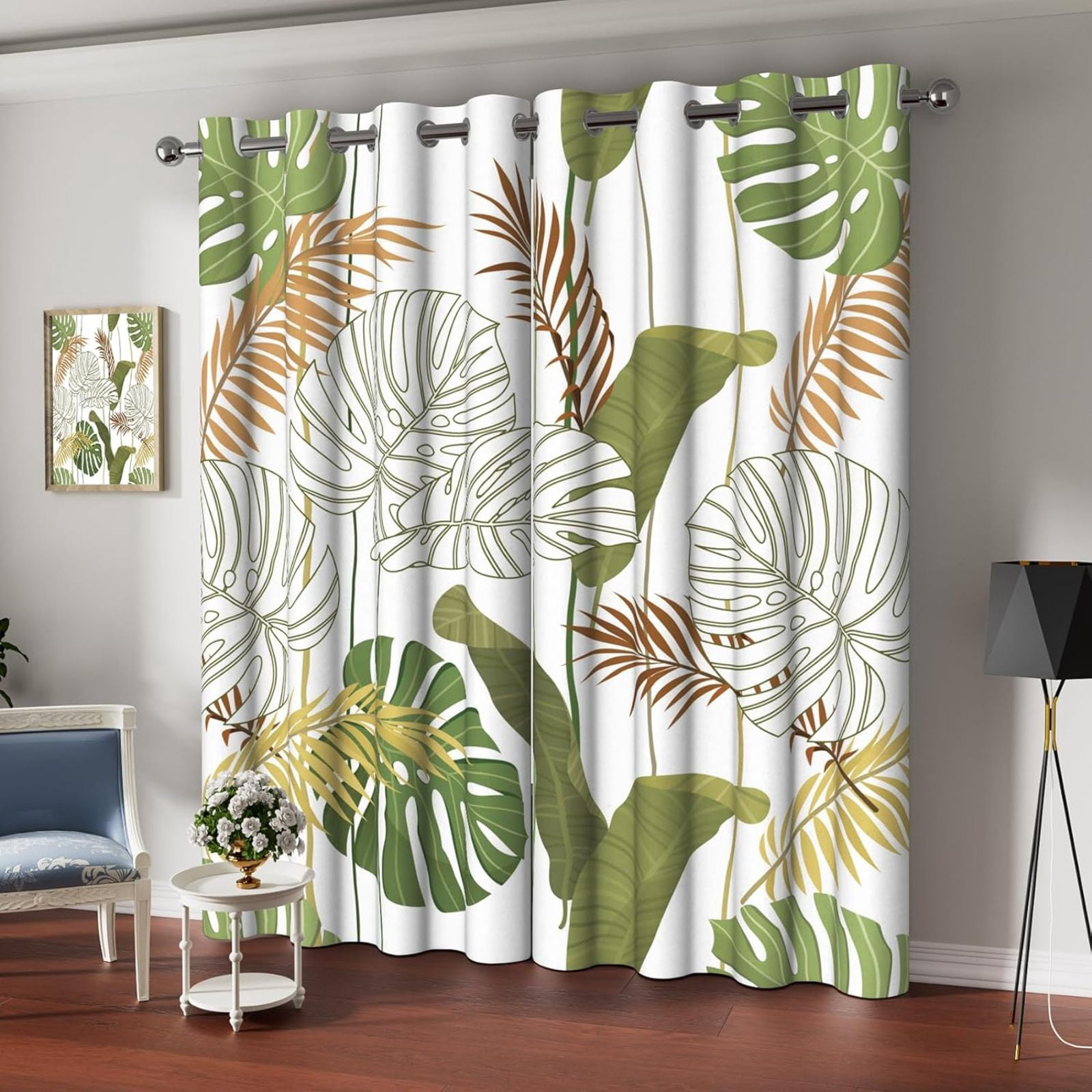 Green Leaves Blackout Curtain For Bedroom Living Room, Tropical Palm ...