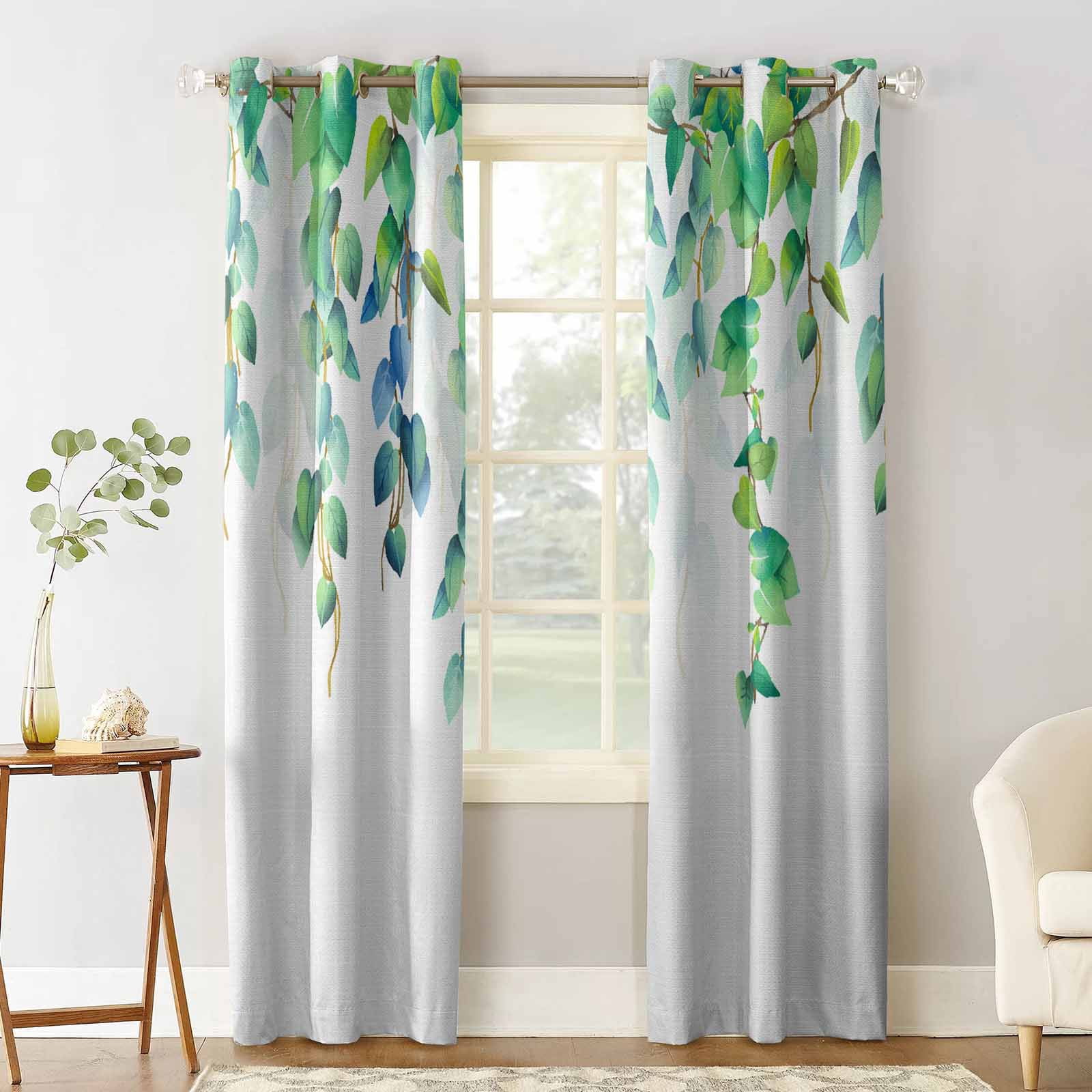 CSFOTO Abstract Green Leaves Blackout Curtains - 2 Panels, Thermal Insulated, 53x108 Inches, Light Blocking