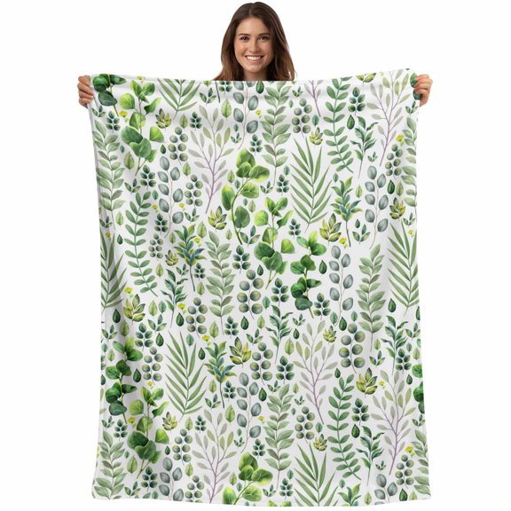 Green Leaves Blanket Soft Cozy Warm Throw Blanket for Couch, Plush Fuzzy Flannel Fleece Blankets for Sofa, Elegant Pastoral Summer Botanical Leaf Bed Blankets Lightweight Gifts for Women, 30"x40"