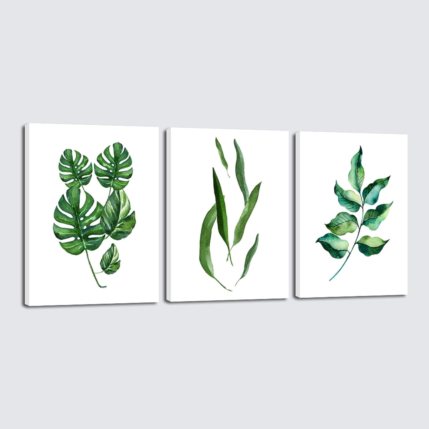 Green Botanical Abstract Watercolor Canvas Wall Art Set