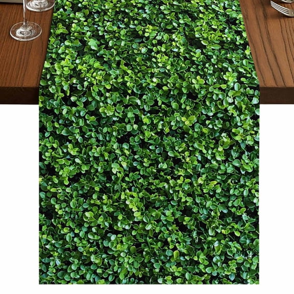 Green Leaves Burlap Cotton Table Runner 13x36 Inches Short, Spring Botanical Budding Leaf Plants Farmhouse Table Runners, Outdoor Dining Tablecloths Decor for Baby Shower/Party/Wedding