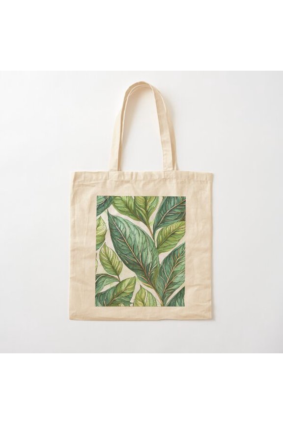 Green Leaves Canvas Version 6 Canvas Tote Bags, Reusable Shopping Bag