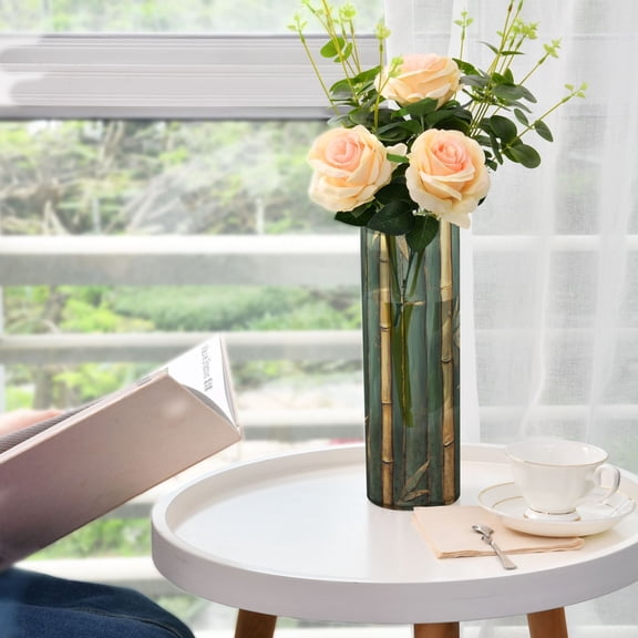 Green Leaves Chinese Traditional Plastic Vase 11.8'' x 3.9'' Transparent Non Breakable Decorative for Family