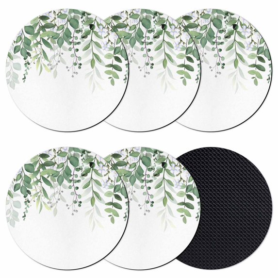 Green Leaves Coasters Set of 6, Absorbent Coasters for Drinks, Summer Botanical Coaster for Desk Coffee Table Protection, Home Decor House Warming Gifts 4"