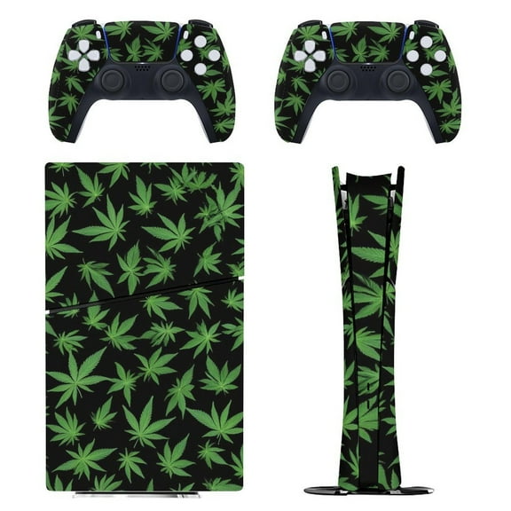 Green Leaves Console Skin Bundle for PS5 Pro Slim Disc & Digital / PS4 – Full Wrap + Dual Controller Flair