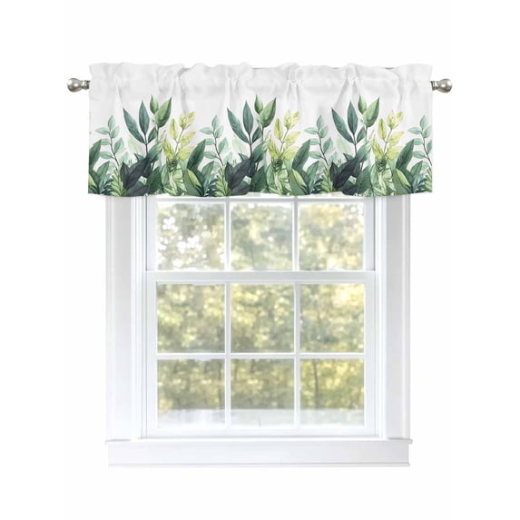 Green Leaves Curtain Valances for Windows, Summer Botanical Tropical Plants Leaf Kitchen Valance Window Treatment, Light Filtering Block Curtains for Bathroom/Bedroom/Living Room 60'' x 18''