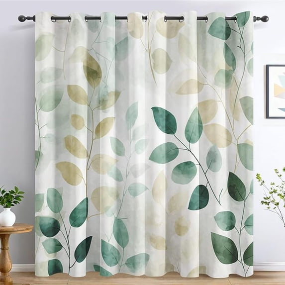Green Leaves Curtains for Living Room, Thermal Insulated Watercolor ...