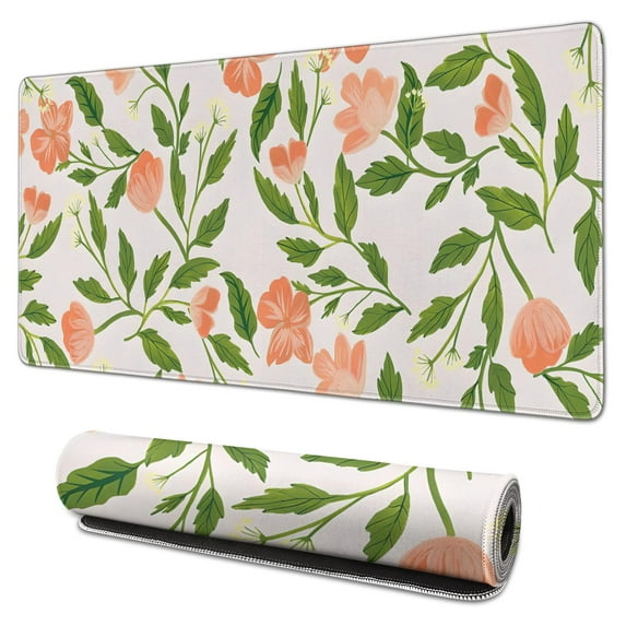 Green Leaves Desk Mouse Pad Pad Mouse Waterproof No Slip for Office Home Work Gaming Gifts Tables Gaming Rubber Base Mousepad with Stitched Edges 35.4x15.7inches