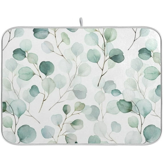 Green Leaves Dish Drying Mat 18x24 for Kitchen Counter Watercolor Herbs Women Pioneer Kitchen Drying Mats Dishes Pad Absorbent Fast Dry Dish Draining Mats Large Kitchen Accessories