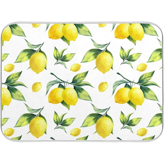 Green Leaves Dish Drying Mat for Kitchen Counter Herb Plant White Drying Mats Super Absorbent Reversible Microfiber Kitchen Countertop Protector Dishes Pad Medium 16x18 inch