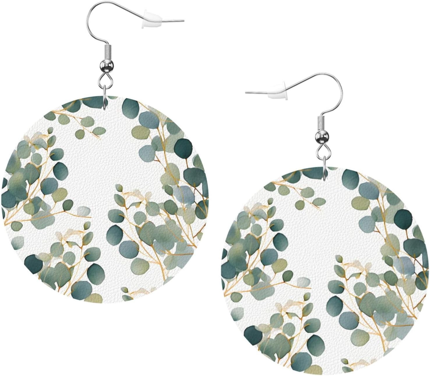 Green Leaves Earrings Fine for Women PU Leather Dangle Earrings, Lightweight Round Shape Leather Teardrop Dangly Ear Pendants Jewelry Gift[v434]