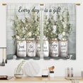 thumbnail image 1 of Green Leaves Eucalyptus Inspirational Kitchen & Bathroom Curtains - Rustic Flower Quotes, Farmhouse Floral Cafe Style - 27.5x39 Inch, 1 of 7