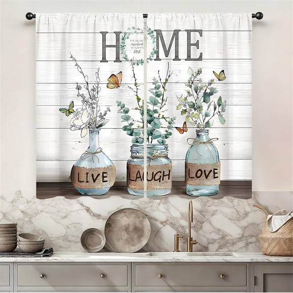 Green Leaves Eucalyptus Kitchen Curtain 27.5W X 39L Inch 2 Panel Rod Pocket Farmhouse Rustic Home Sweet Botanical Vintage Leaf Plant Small Short Cafe Tier Window Drape Bathroom Decor