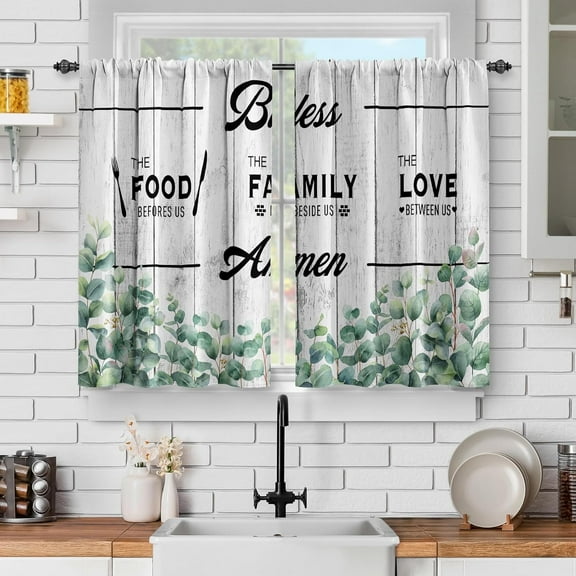 Green Leaves Farmhouse Kitchen Curtains: Vintage Botanical Nature Kitchen Window Curtain, Plants Cafe Art Rod Pocket Window Drapes Decor 24 Inch 2 Panels (Leaf 2, 28"X24")