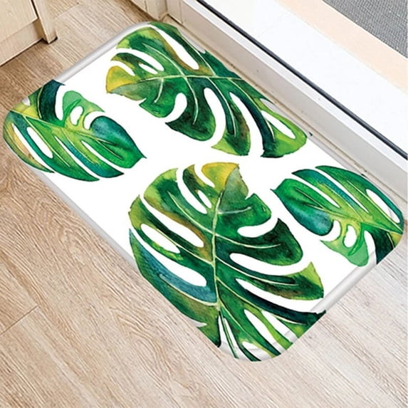 Green Leaves Floor Mat Tropical Leaves Entrance Door Mat Living Room Kitchen Non-Slip Carpet Bathroom Doormat