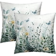 thumbnail image 1 of Green Leaves Flowers Pillow Covers 16x16 Inch, Set of 2 Spring Summer Greenery Floral Butterfly Soft Cotton Square Decorative Pillowcases for Living Room Bed Sofa Home Decor, 1 of 4