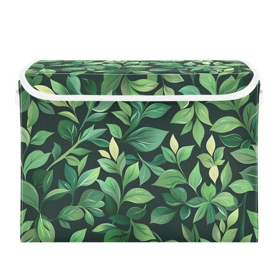 Green Leaves Foldable Storage Bin with Lid and Handle Collapsible Storage Box 16.5 x 12.6 x 11.8 inches