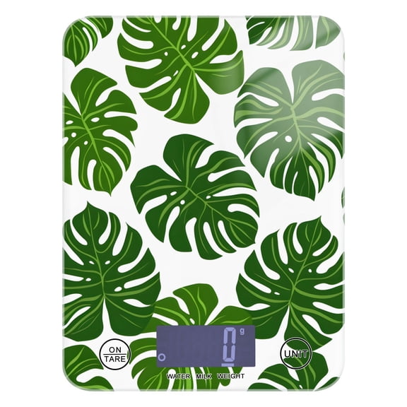 Green Leaves Food Scale Digital Kitchen Scale Waterproof Tempered Glass Tare Function 11 lb for Baking Cooking Meal Prep