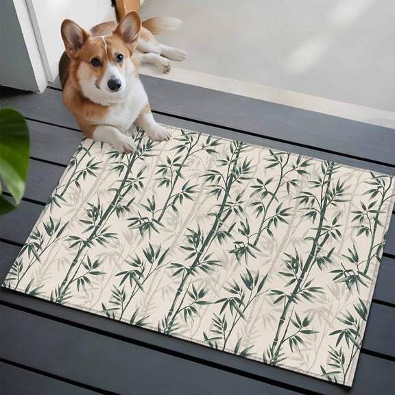 Green Leaves Front Door Rugs 2x3 ft Hand-Painted Modern Spring Leaf Plant Teal Green Botanical Linen Texture Small Rug for Entryway Non Slip Washable Door Mat Absorbent Floor Mat for Indoor Entrance