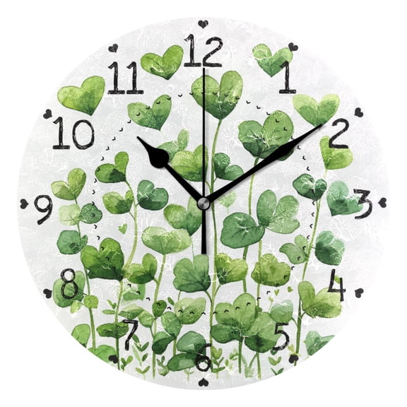 Green Leaves Growing Love Round Wall Clock Silent Battery Operated Home Decor for Living Room Bedroom
