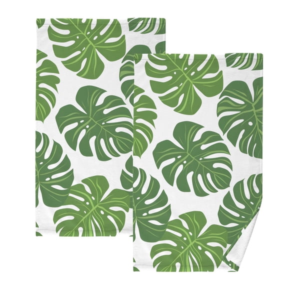 Green Leaves Hand Towel Bath Towels Face Towels Cotton Absorbent for Home Hotel Spa Swimming Yoga Sports Decorative Towel Set of 2