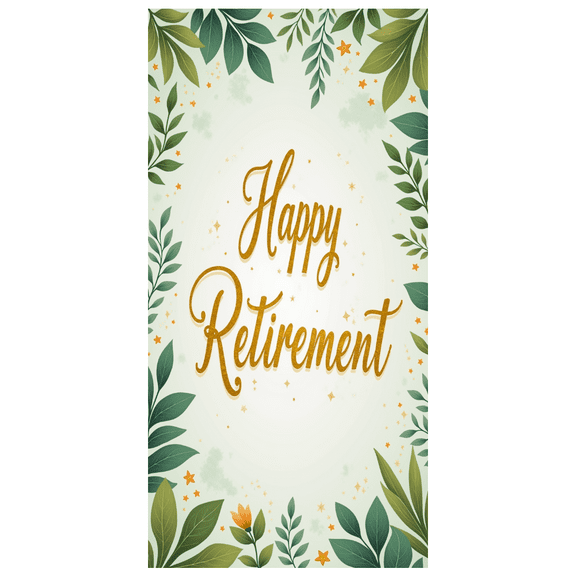 Green Leaves Happy Retirement Banner Botanical Design Nature Theme Backdrop for Retirement Celebration Indoor Party Event Decoration