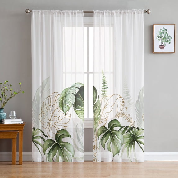 Green Leaves Jungle Plant Nature Modern Tulle Curtains For Living Room Sheer Curtain Bedroom ... - Rare Plant Inspired Curtains